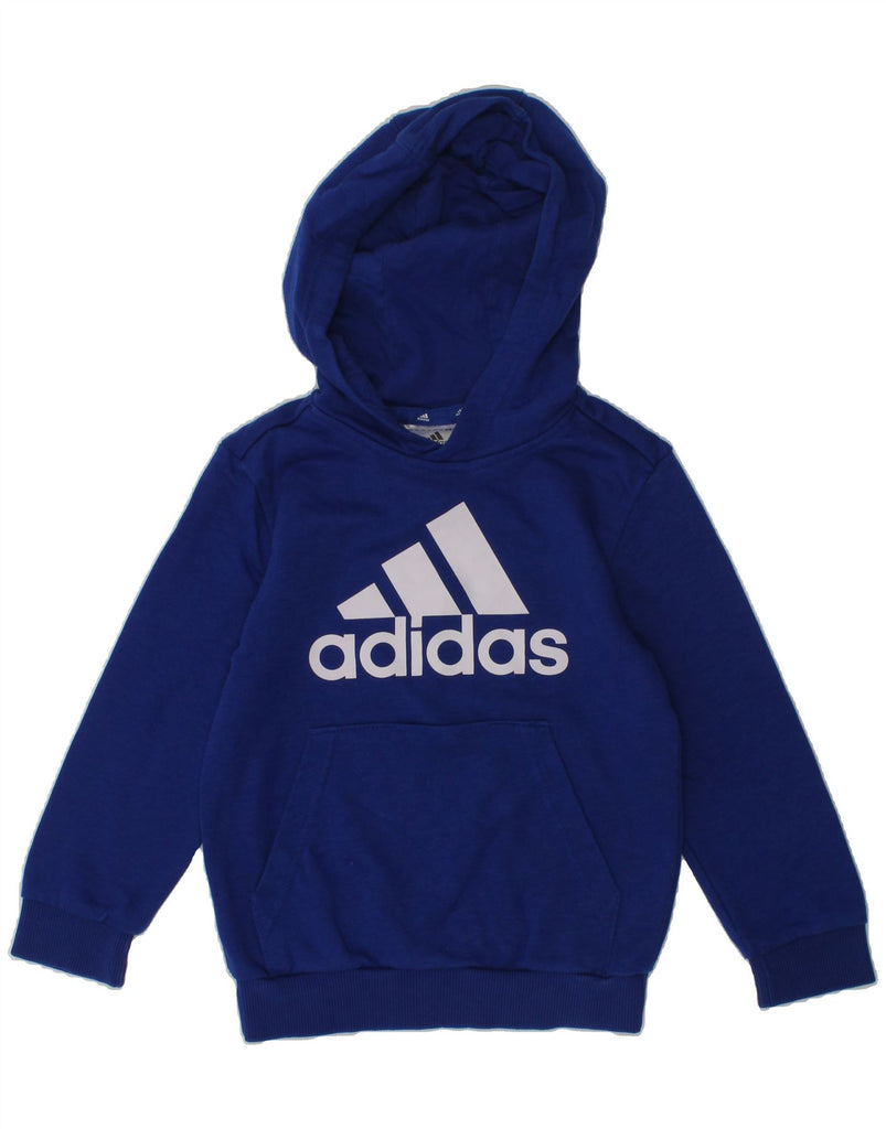 ADIDAS Boys Graphic Hoodie Jumper 5-6 Years Navy Blue Cotton | Vintage Adidas | Thrift | Second-Hand Adidas | Used Clothing | Messina Hembry 