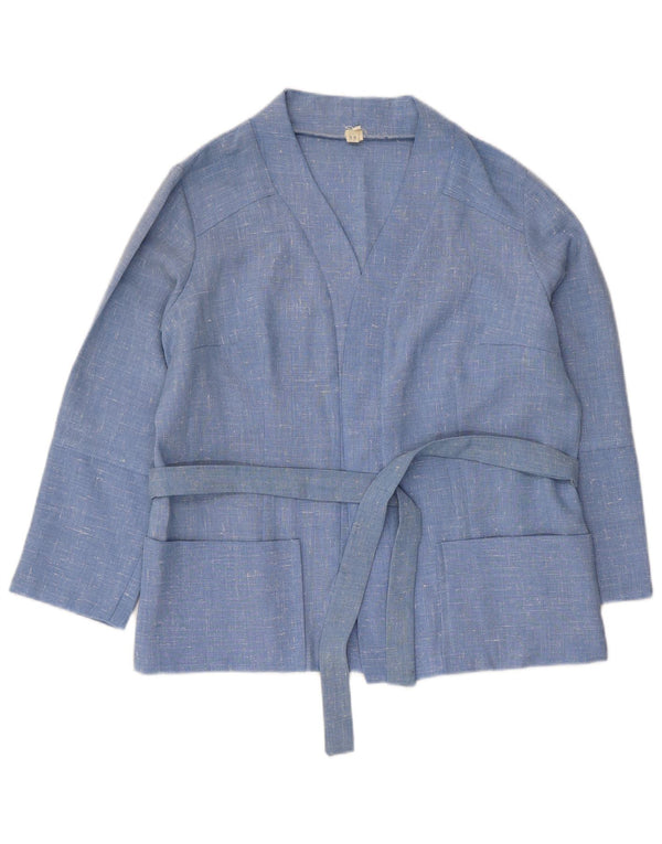 Vintage Womens 3/4 Sleeve Cardigan Top UK 16 Large Blue Trevira