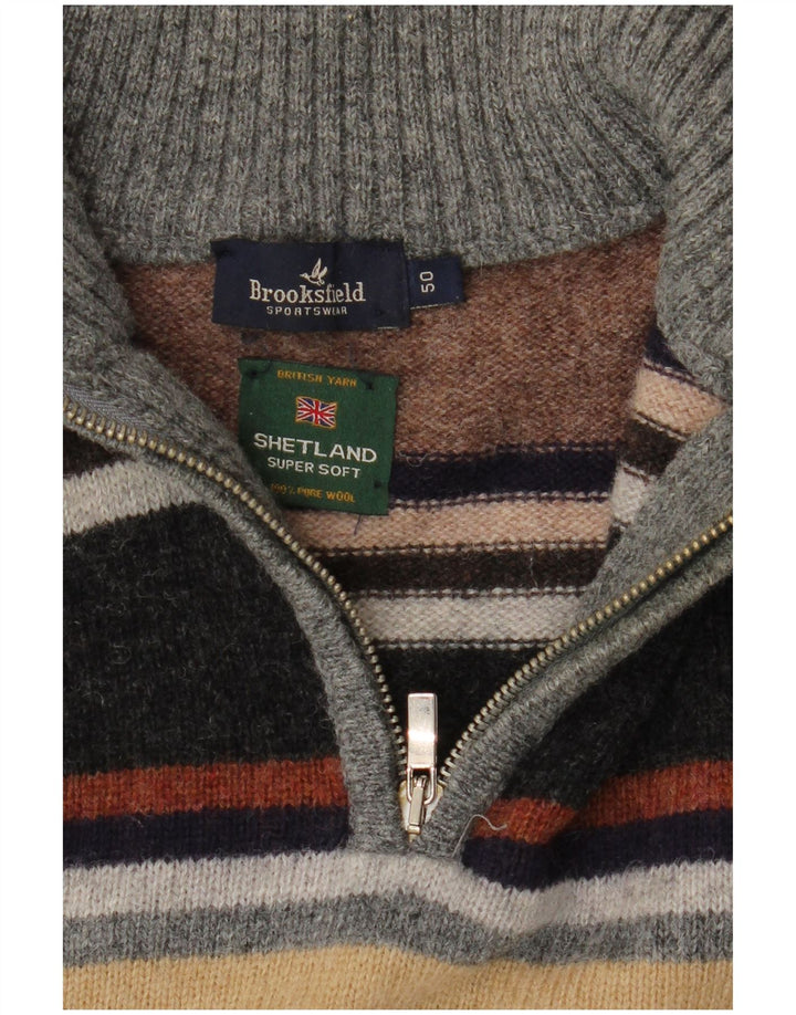 Brooksfield Mens Zip Neck Jumper Sweater IT 50 Medium Multicoloured Striped