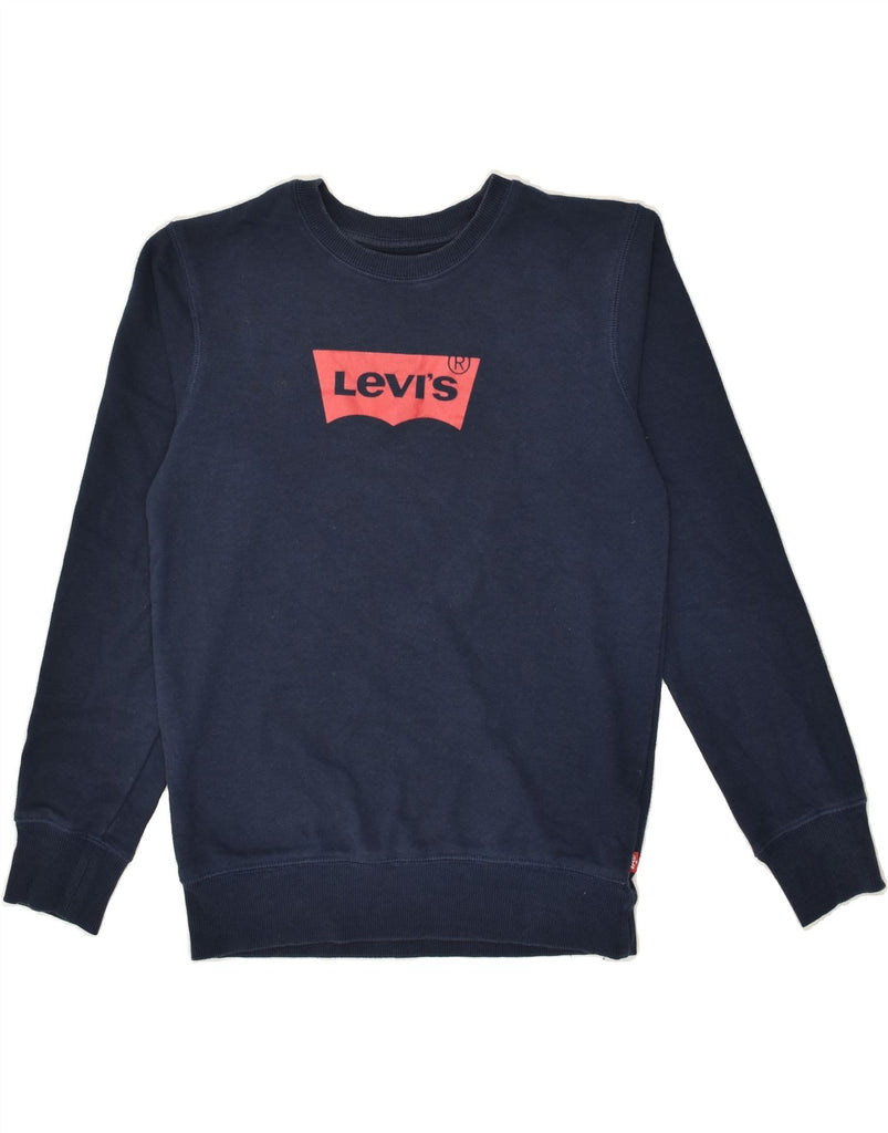 LEVI'S Boys Graphic Sweatshirt Jumper 13-14 Years Navy Blue Cotton | Vintage Levi's | Thrift | Second-Hand Levi's | Used Clothing | Messina Hembry 