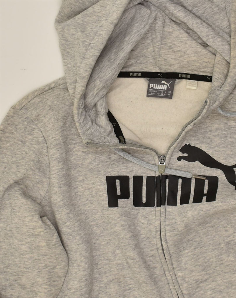 PUMA Womens Graphic Zip Hoodie Sweater UK 14 Large Grey Cotton | Vintage Puma | Thrift | Second-Hand Puma | Used Clothing | Messina Hembry 