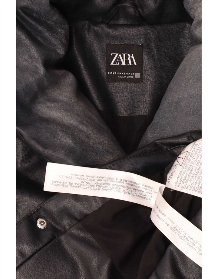 Zara Womens Oversized Faux Leather Padded Jacket UK 6 XS Black Polyurethane