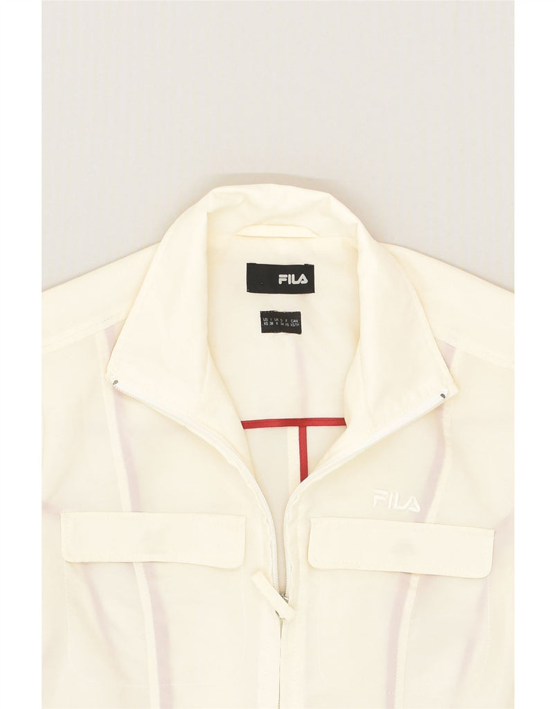 FILA Womens Bomber Jacket UK 8 Small  Off White Polyester | Vintage Fila | Thrift | Second-Hand Fila | Used Clothing | Messina Hembry 