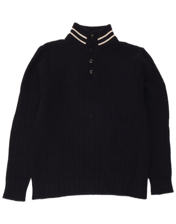 Murphy & Nye Mens Button Neck Jumper Sweater Large Navy Blue Wool