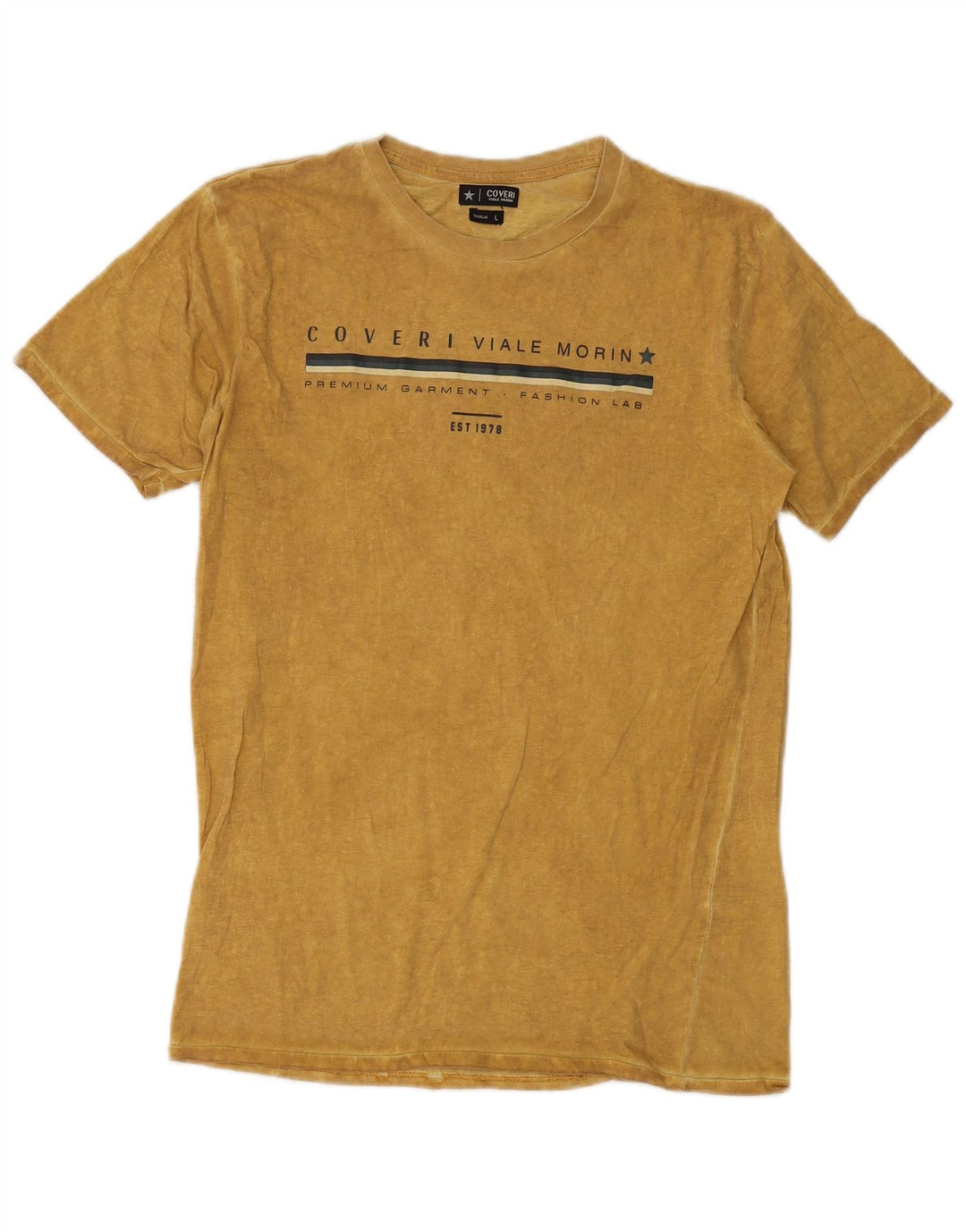 COVERI Mens Graphic T-Shirt Top Large Yellow Cotton