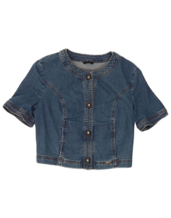 Sisley Womens Crop Short Sleeve Denim Jacket UK 8 Small Blue Cotton