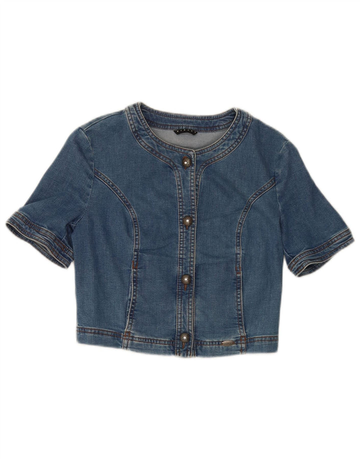 Sisley Womens Crop Short Sleeve Denim Jacket UK 8 Small Blue Cotton