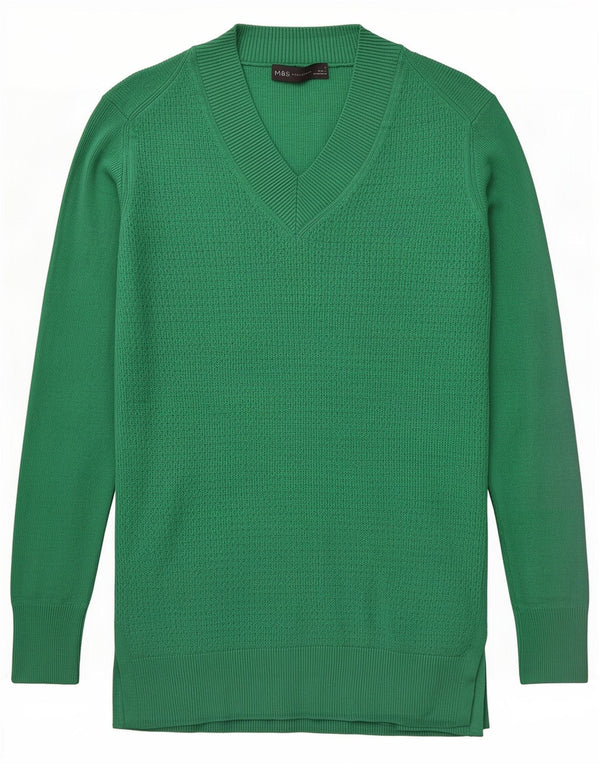 Marks & Spencer Womens V-Neck Jumper Sweater UK 10 Small Green Viscose