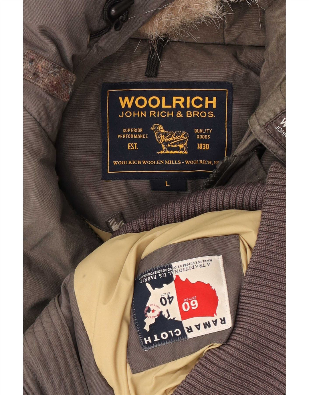 Woolrich Mens Hooded Padded Bomber Jacket UK 40 Large Grey Cotton
