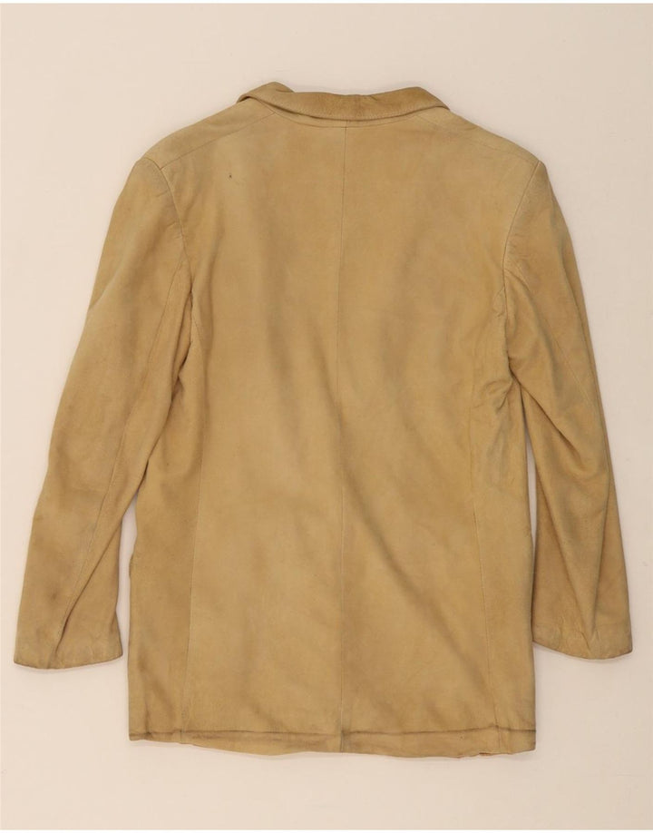 VINTAGE Womens 1 Button Suede Blazer Jacket UK 14 Medium Beige Vintage Vintage and Second-Hand Vintage from Messina Hembry 