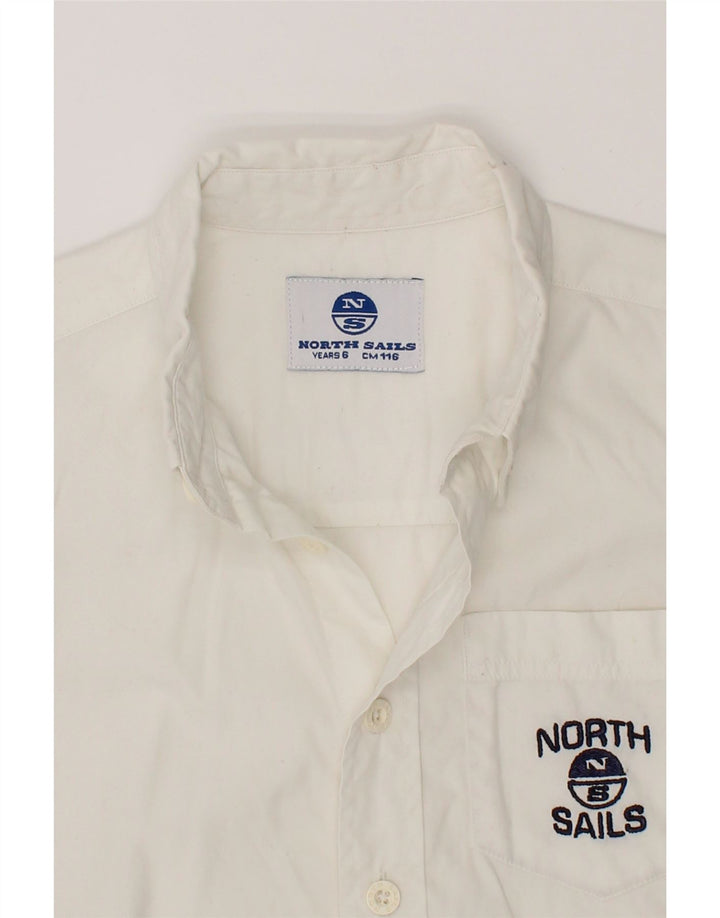 NORTH SAILS Boys Sailmaking Graphic Shirt 5-6 Years White Cotton Vintage North Sails and Second-Hand North Sails from Messina Hembry 