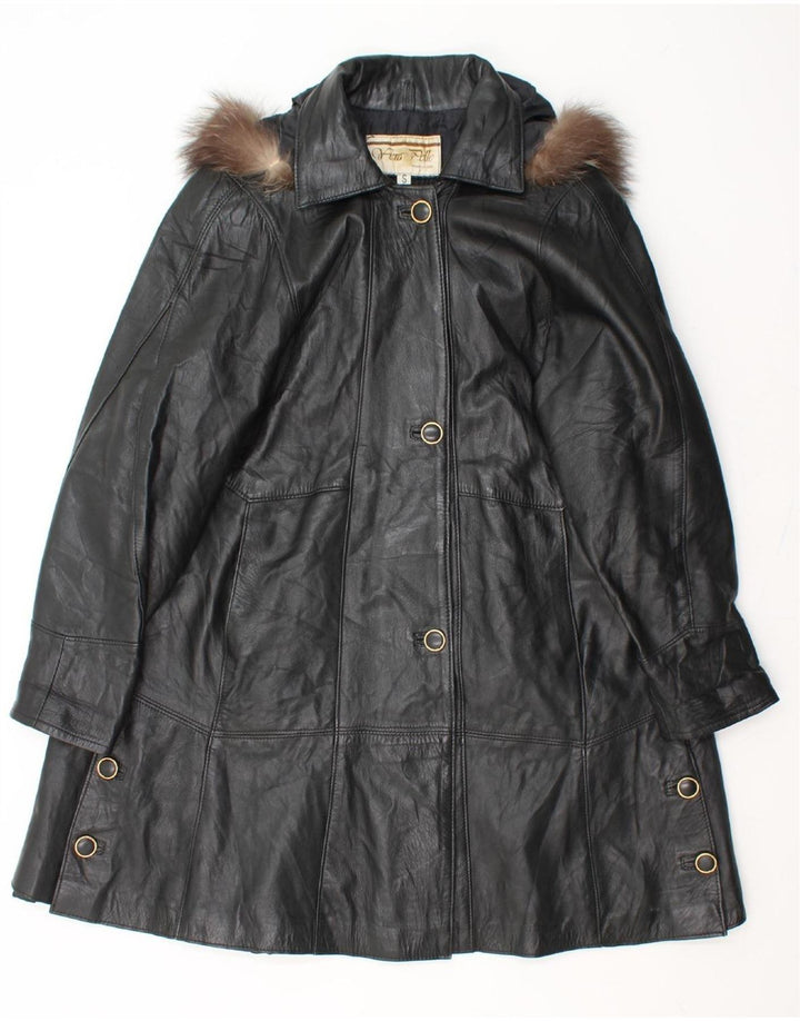 VINTAGE Womens Hooded Leather Coat UK 10 Small Black Leather Vintage Vintage and Second-Hand Vintage from Messina Hembry 