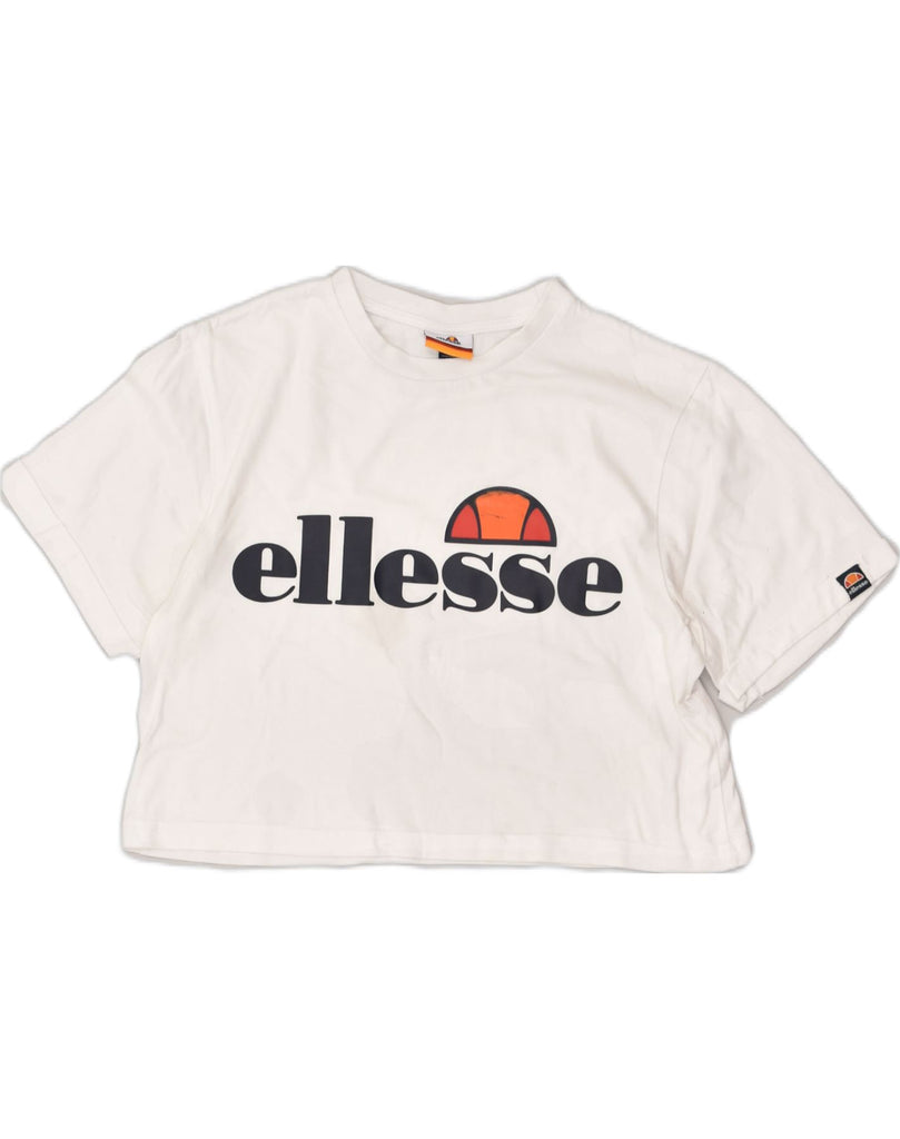 ELLESSE Womens Crop Graphic T-Shirt Top UK 8 Small White | Vintage Ellesse | Thrift | Second-Hand Ellesse | Used Clothing | Messina Hembry 