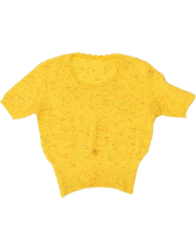 VINTAGE Womens Short Sleeve Crew Neck Jumper Sweater UK 10 Small Yellow | Vintage Vintage | Thrift | Second-Hand Vintage | Used Clothing | Messina Hembry 