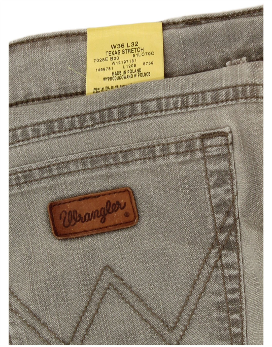 Wrangler Mens Texas Stretch Straight Jeans W36 L32 Grey Cotton