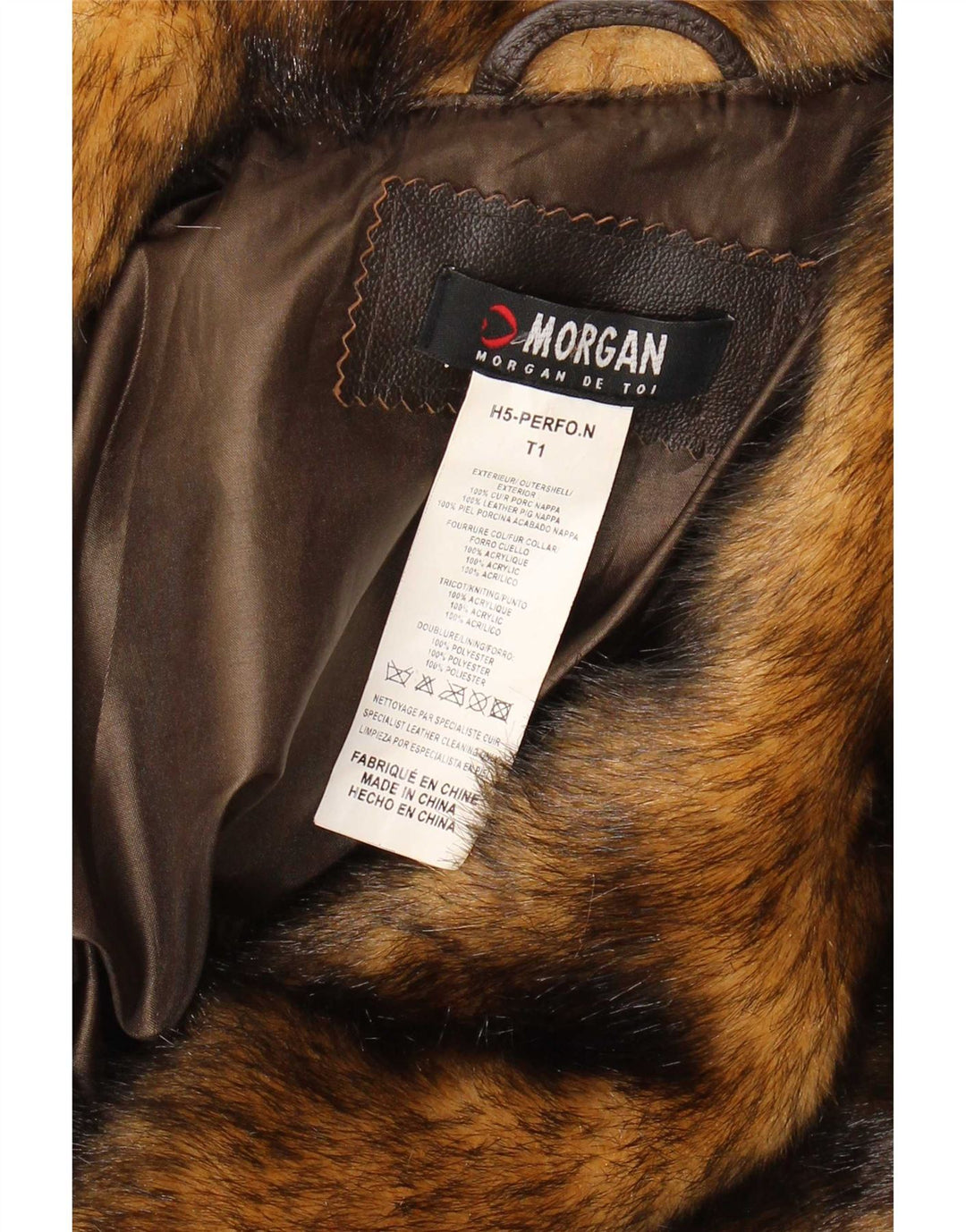 Morgan Womens Crop Leather Biker Jacket UK 10 Small Brown