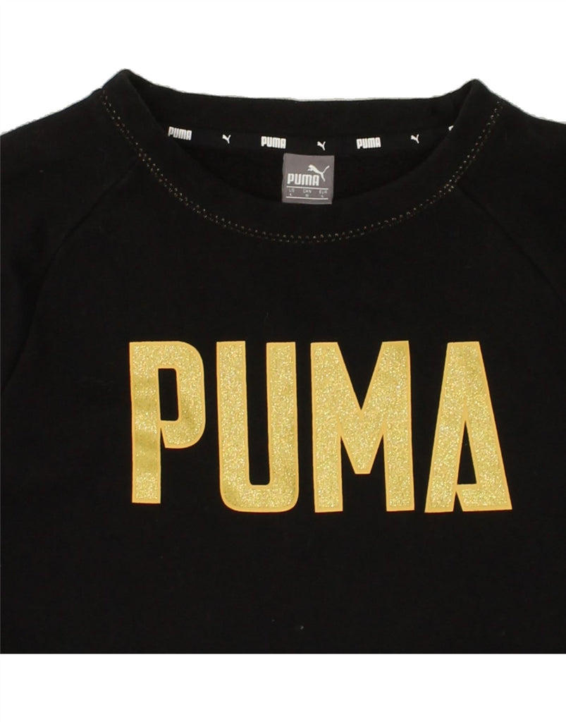 PUMA Womens Crop Graphic Sweatshirt Jumper UK 14  Large Black | Vintage Puma | Thrift | Second-Hand Puma | Used Clothing | Messina Hembry 