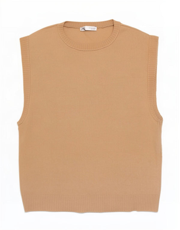 Zara Mens Vest Tank Top Medium Beige Viscose