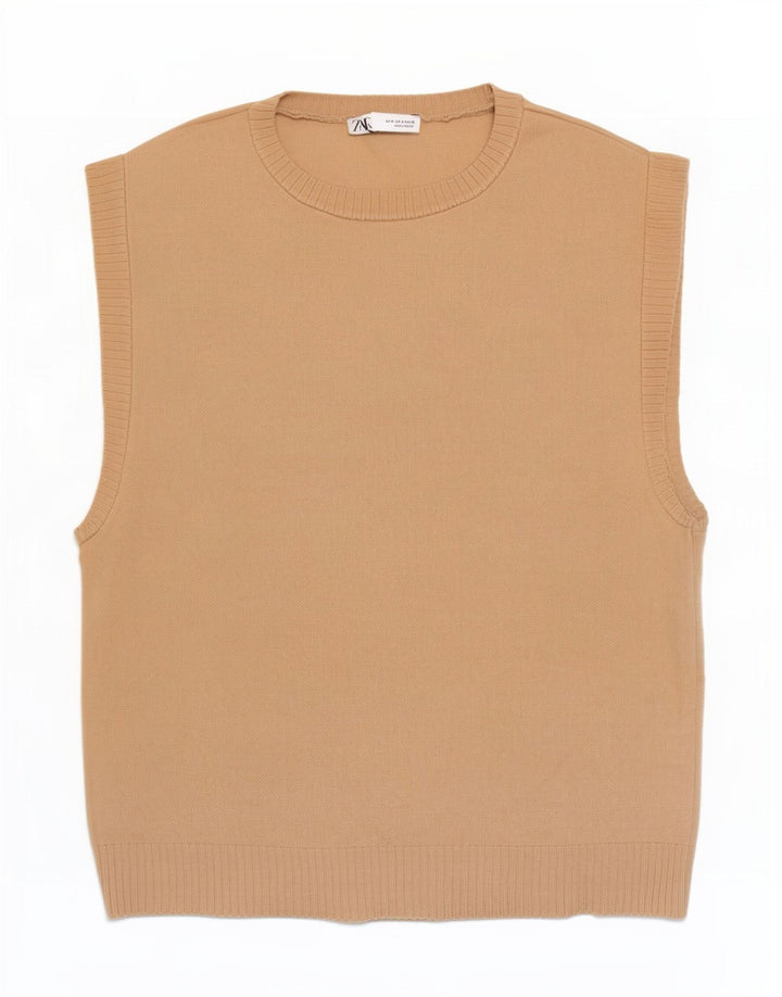 Zara Mens Vest Tank Top Medium Beige Viscose