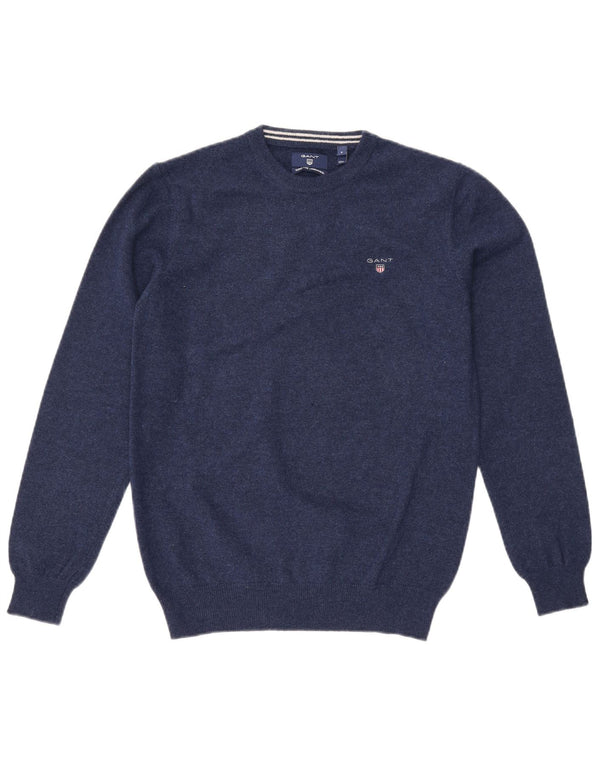 Gant Mens Crew Neck Jumper Sweater Small Navy Blue Wool