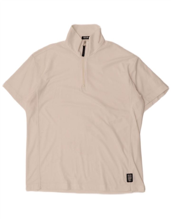 Killer Loop Mens Zip Neck T-Shirt Top XL White Polyester