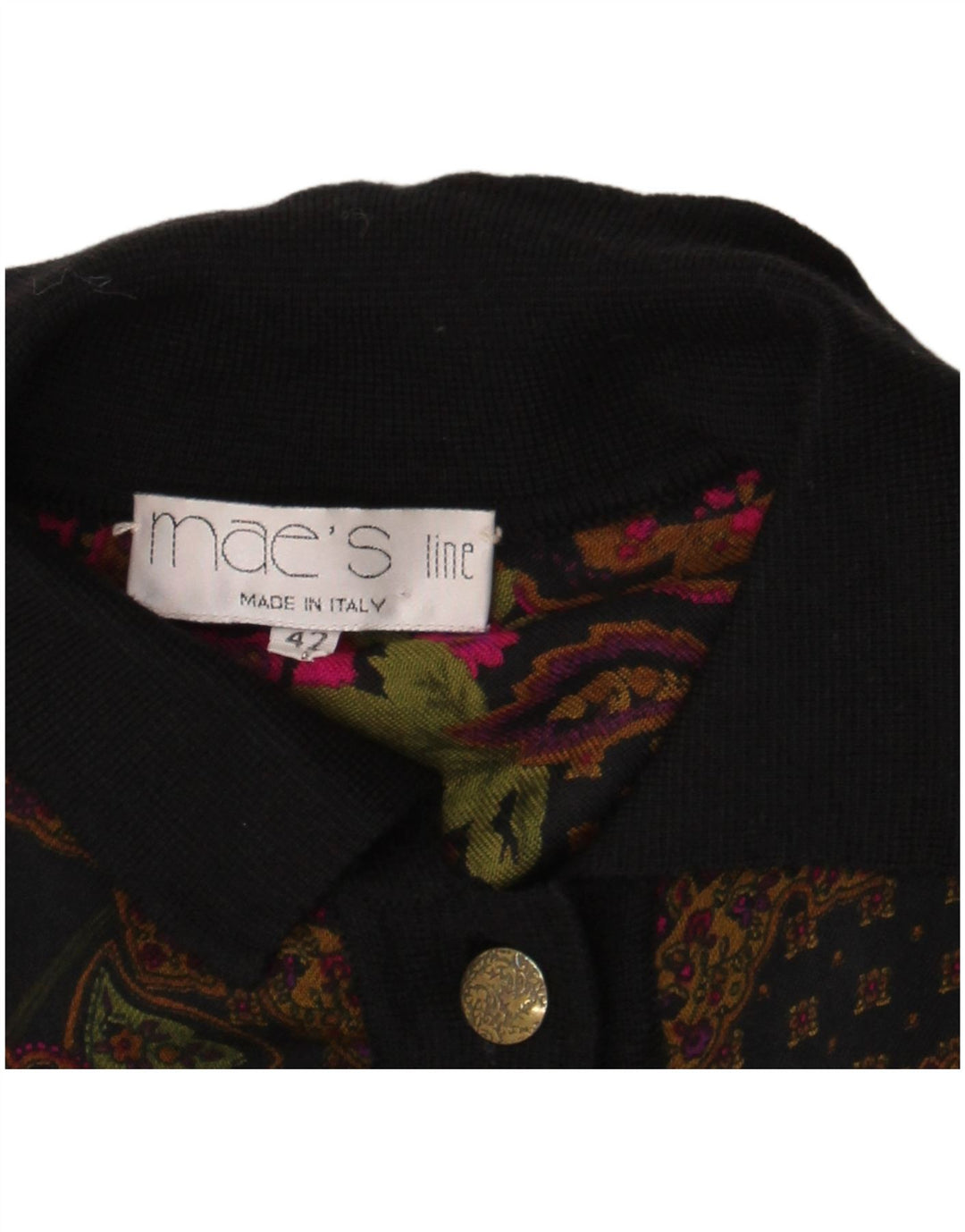 Vintage Womens Shirt Blouse IT 42 Medium Black Floral Linen