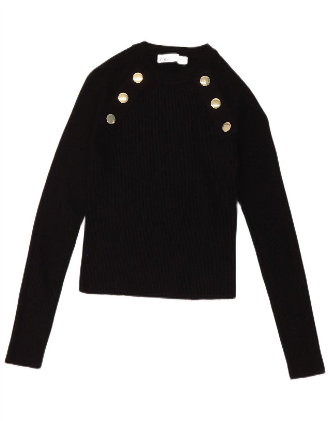 Zara Womens Crop Top Long Sleeve UK 14 Large Black Viscose