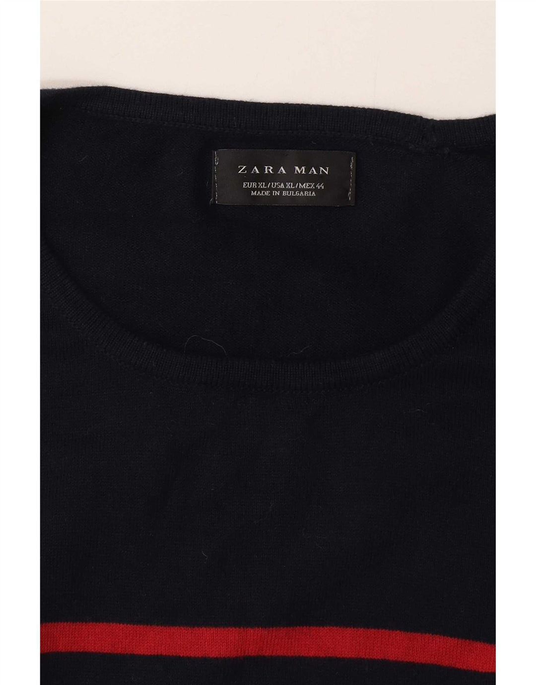Zara Mens Crew Neck Jumper Sweater XL Navy Blue Striped