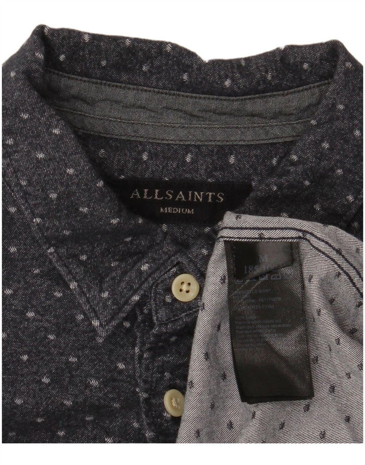 ALL SAINTS Mens Shirt Medium Navy Blue Spotted Cotton