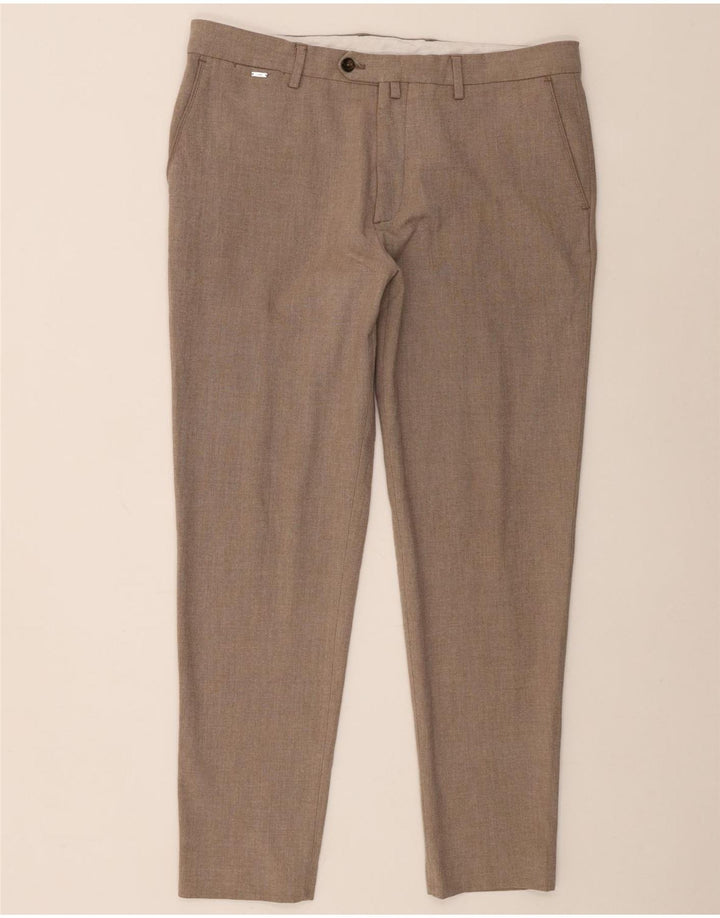 Zara Mens Slim Suit Trousers EU 44 Large W34 L29 Brown Polyester