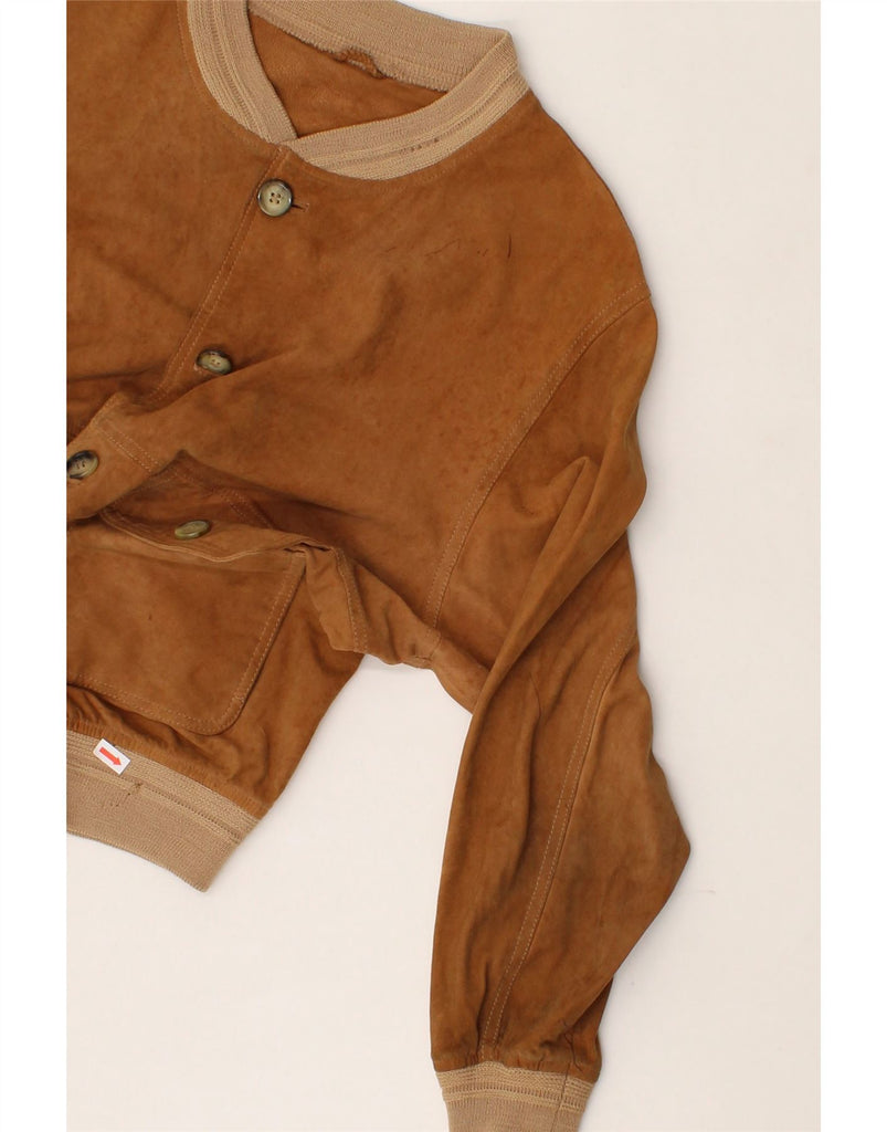 VINTAGE Womens Suede Bomber Jacket UK 12 Medium Brown Leather Vintage Vintage and Second-Hand Vintage from Messina Hembry 