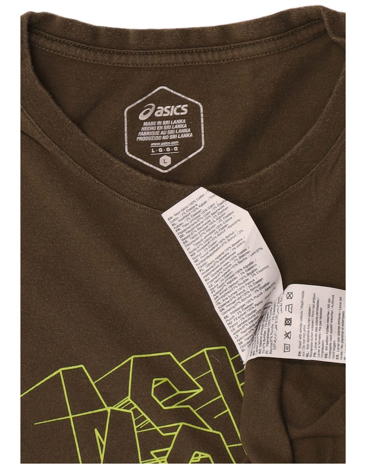 Asics Mens Graphic T-Shirt Top Large Khaki Cotton