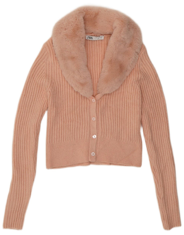 Zara Womens Crop Cardigan Sweater UK 12 Medium Pink Acrylic