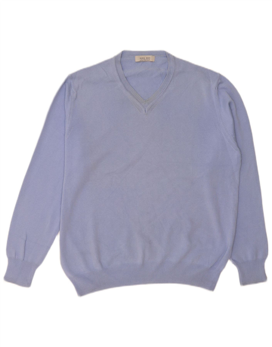 Zara Mens V-Neck Jumper Sweater Large Blue