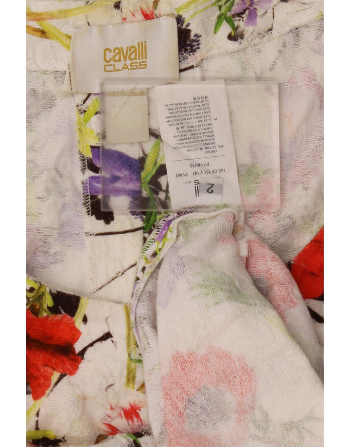 JUST CAVALLI Womens Shift Dress Size 2 Small White Floral Cotton