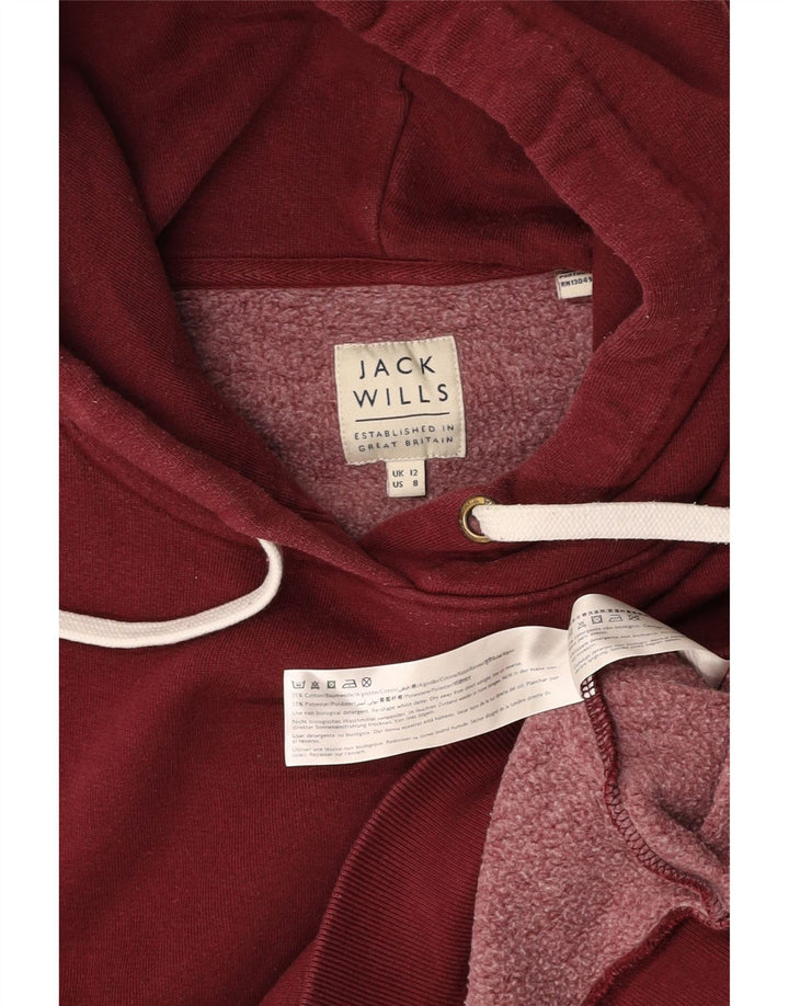JACK WILLS Womens Graphic Hoodie Jumper UK 12 Medium Burgundy Cotton