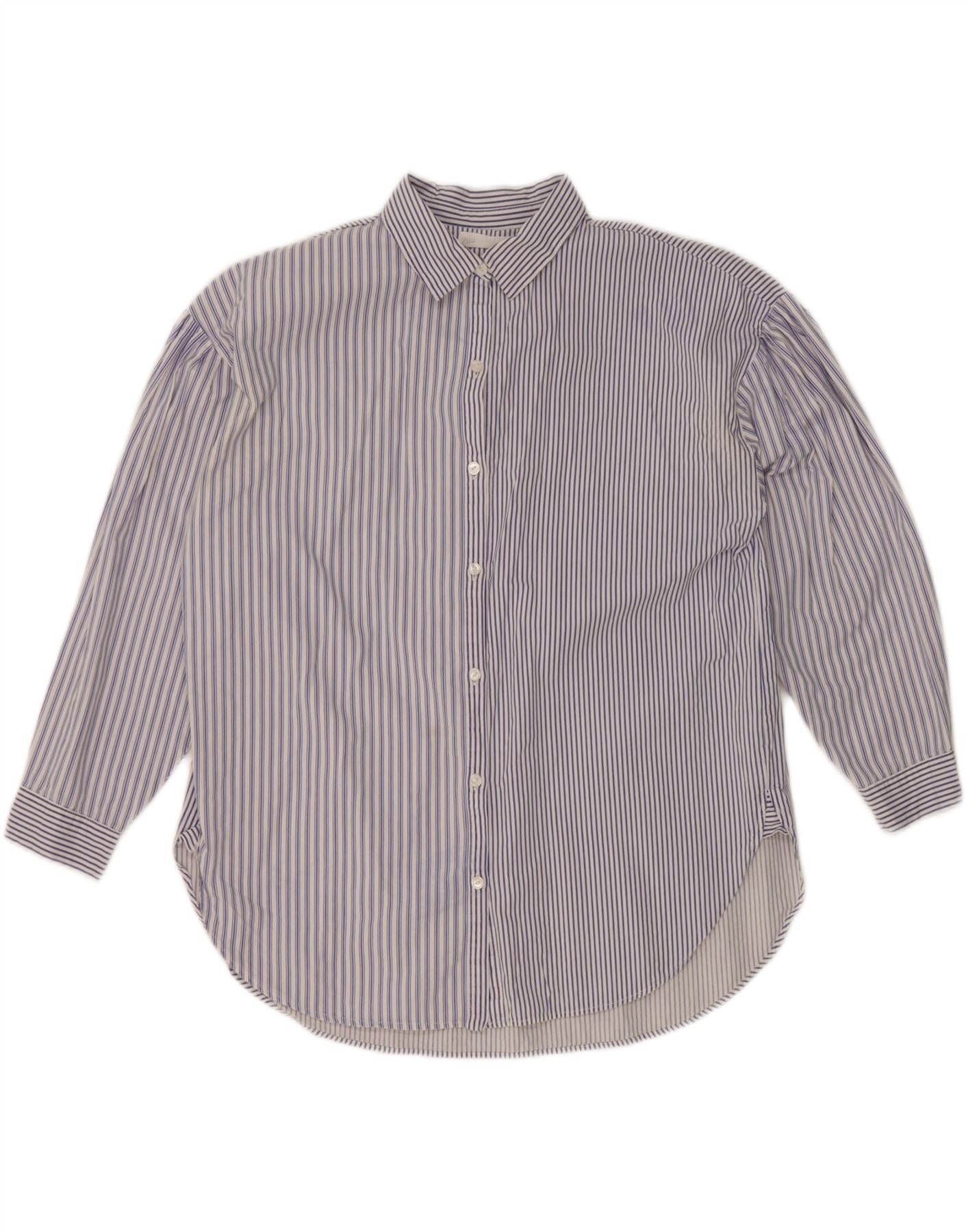 ZARA Girls Shirt 13-14 Years Blue Striped Vintage Second-Hand