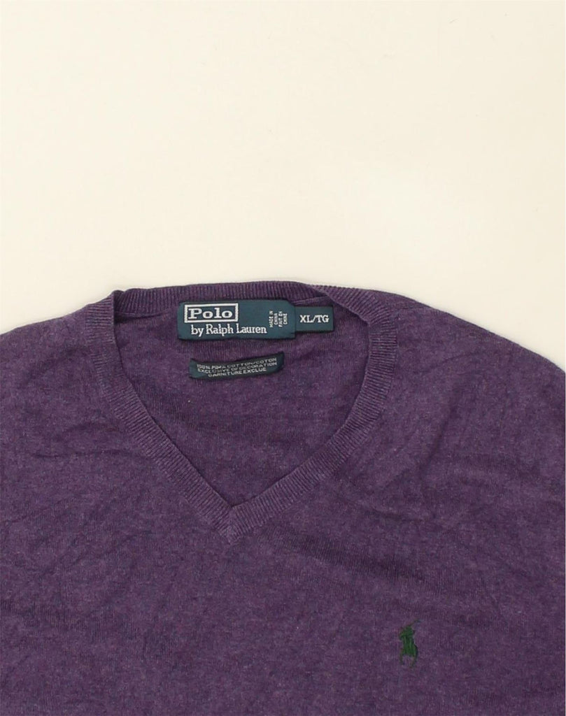 POLO RALPH LAUREN Mens V-Neck Jumper Sweater XL Purple Cotton | Vintage Polo Ralph Lauren | Thrift | Second-Hand Polo Ralph Lauren | Used Clothing | Messina Hembry 