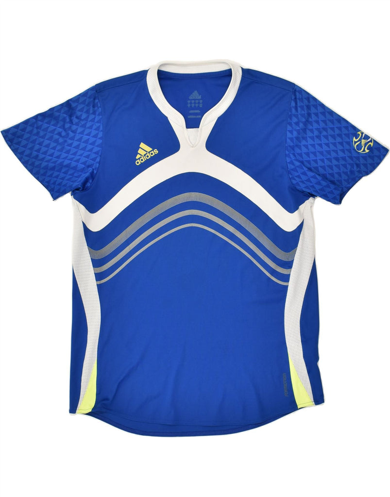 ADIDAS Mens Graphic T-Shirt Top Medium Blue Colourblock Polyester | Vintage Adidas | Thrift | Second-Hand Adidas | Used Clothing | Messina Hembry 