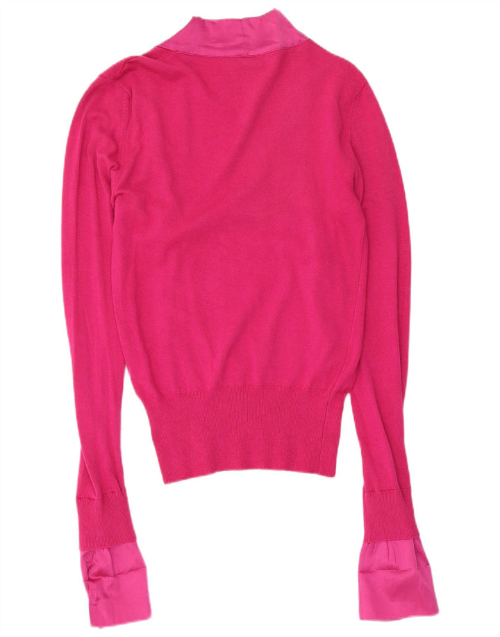 Pinko Womens V-Neck Jumper Sweater UK 12 Medium Pink Viscose