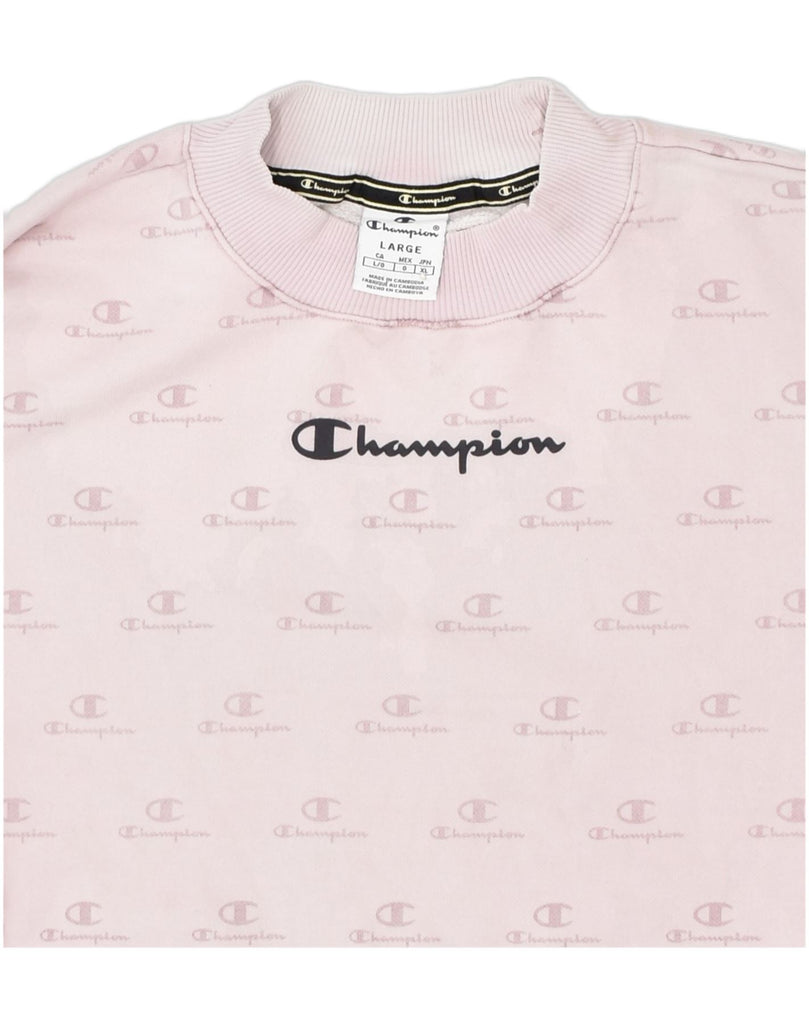 CHAMPION Womens Graphic Sweatshirt Jumper UK 16 Large Pink Cotton | Vintage | Thrift | Second-Hand | Used Clothing | Messina Hembry 