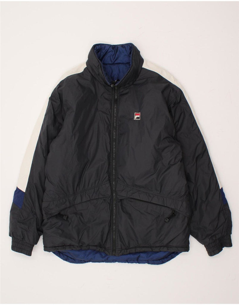 FILA Mens Graphic Reversible Windbreaker Jacket IT 50 Large Black Vintage Fila and Second-Hand Fila from Messina Hembry 