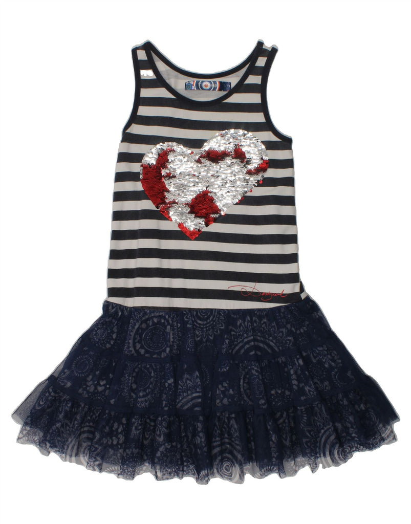 DESIGUAL Girls Graphic Tutu Dress 9-10 Years Navy Blue Striped Cotton | Vintage Desigual | Thrift | Second-Hand Desigual | Used Clothing | Messina Hembry 