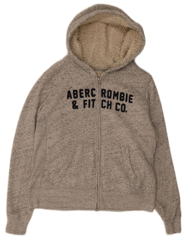 Abercrombie & Fitch Womens Sherpa Zip Hoodie Sweater UK 16 Large Grey