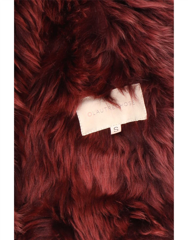 L'autre Chose Womens Shearling Jacket UK 10 Small Burgundy