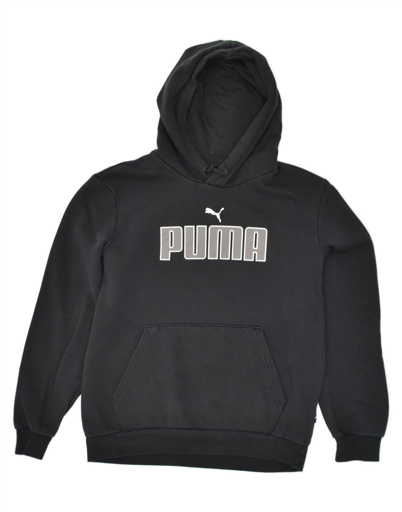 PUMA Mens Graphic Hoodie Jumper Small Black Cotton | Vintage Puma | Thrift | Second-Hand Puma | Used Clothing | Messina Hembry 