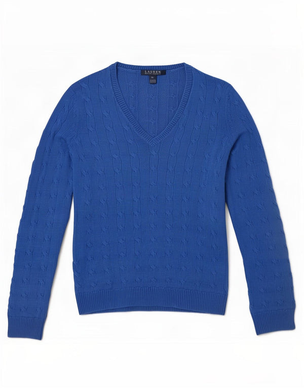 Ralph Lauren Womens V-Neck Jumper Sweater UK 6 XS Blue Cotton