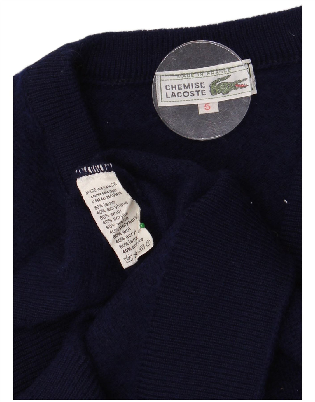 LACOSTE Mens Vest Tank Top Size 5 Large Navy Blue Wool