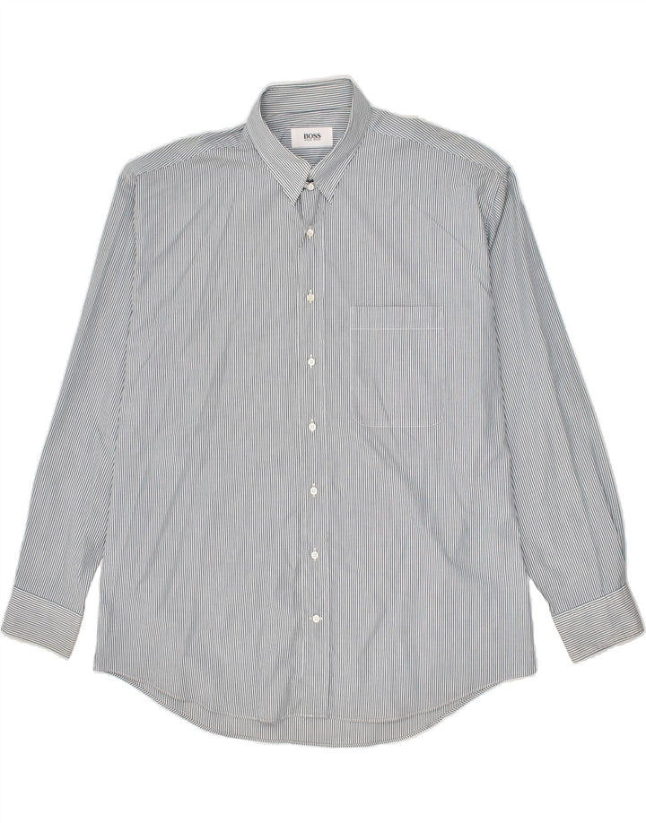HUGO BOSS Mens Shirt Size 43 Large Grey Pinstripe Cotton | Vintage Hugo Boss | Thrift | Second-Hand Hugo Boss | Used Clothing | Messina Hembry 