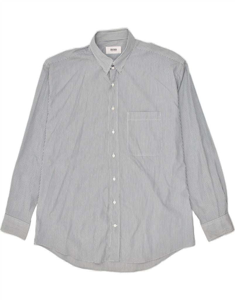 HUGO BOSS Mens Shirt Size 43 Large Grey Pinstripe Cotton | Vintage Hugo Boss | Thrift | Second-Hand Hugo Boss | Used Clothing | Messina Hembry 